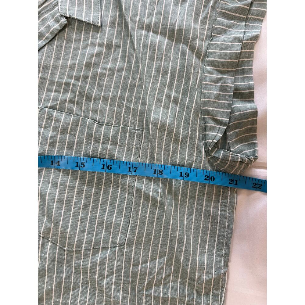 Jachs Girlfriend Green Striped Button Up Shirt Womens Small S Rayon Cap Sleeve - Picture 7 of 8